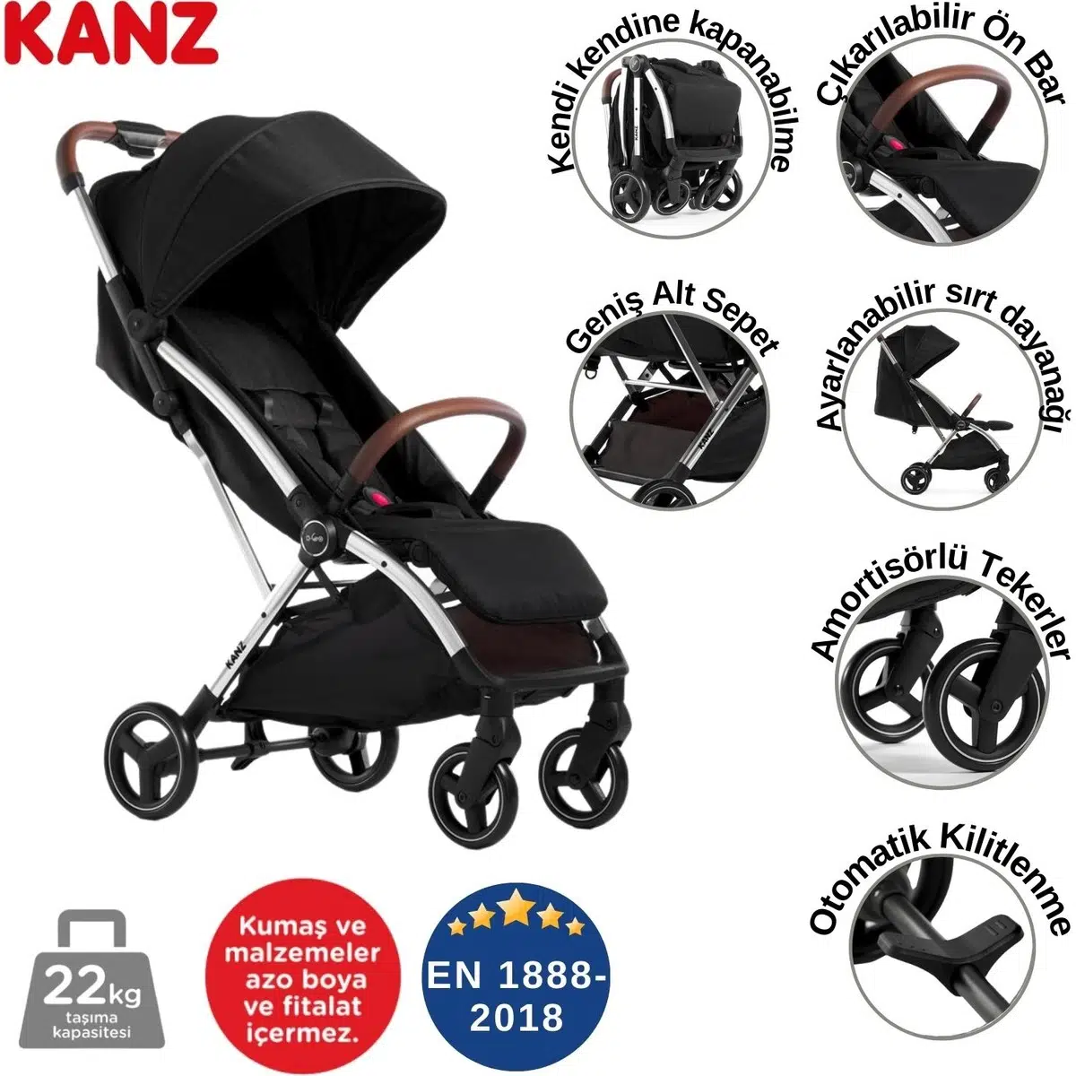 KANZ A-Go Kabin Boy Bebek Arabası Siyah
