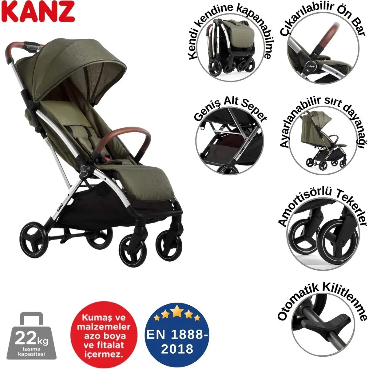 KANZ A-Go Kabin Boy Bebek Arabası Yeşil