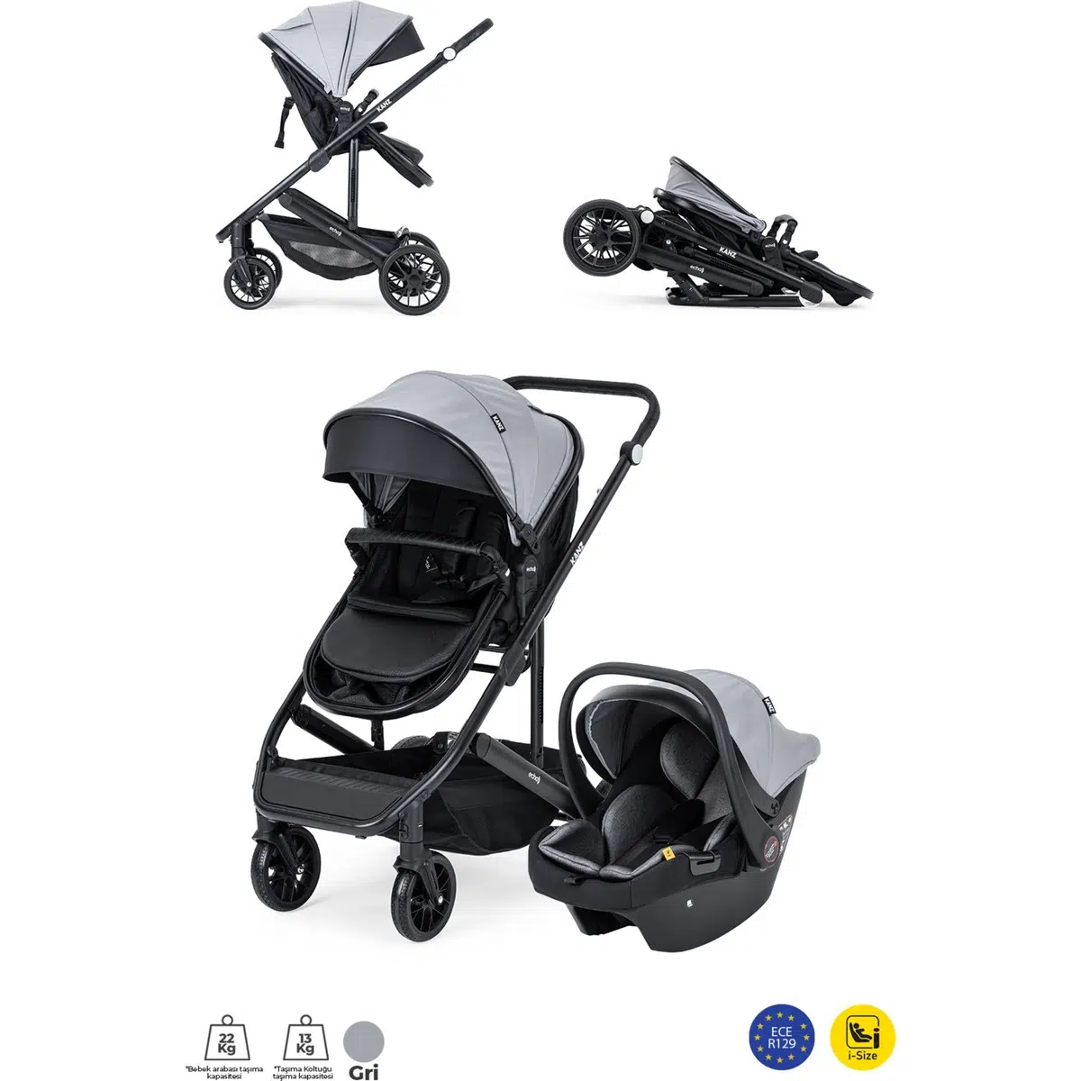 Echo Travel Sistem Bebek Arabası Gri