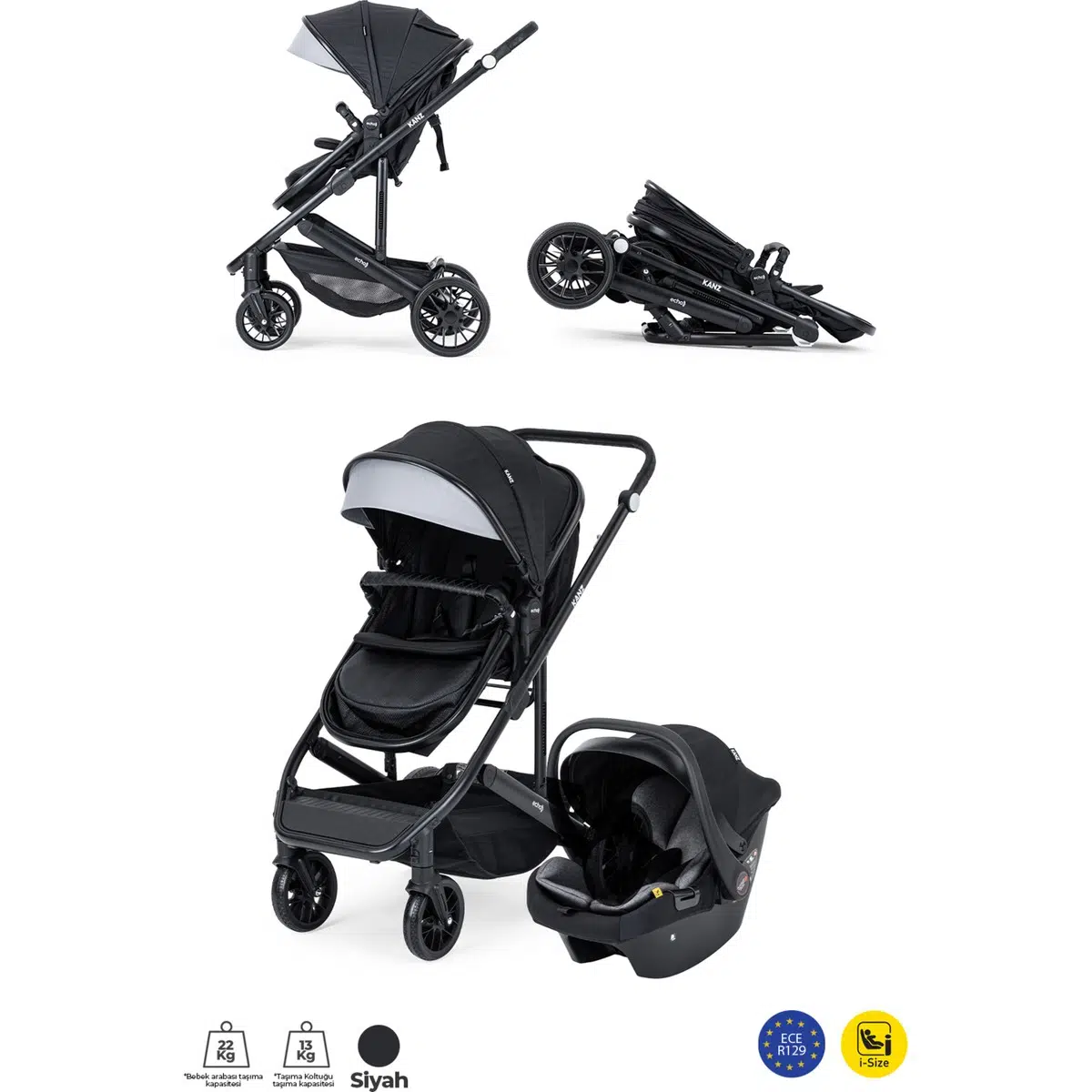 Echo Travel Sistem Bebek Arabası Siyah