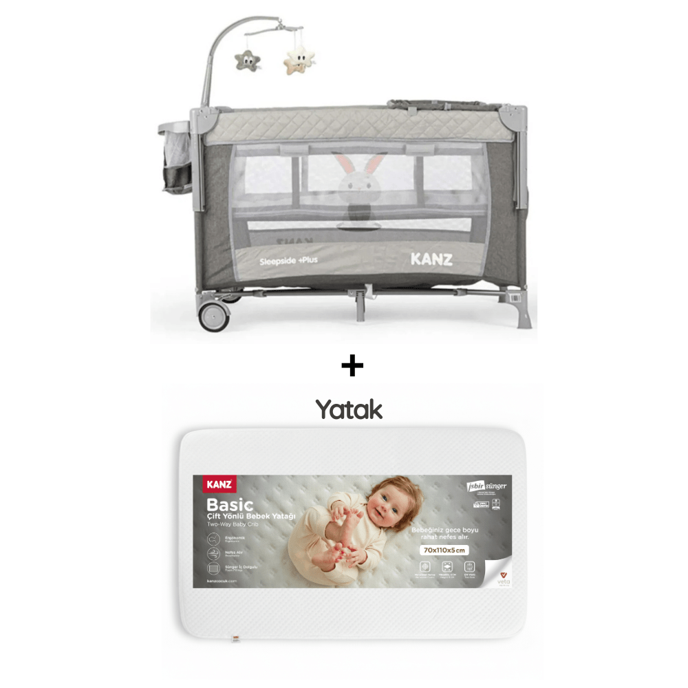 KANZ Sleepside +Plus Anne Yanı Park Yatak Gri - Yataklı