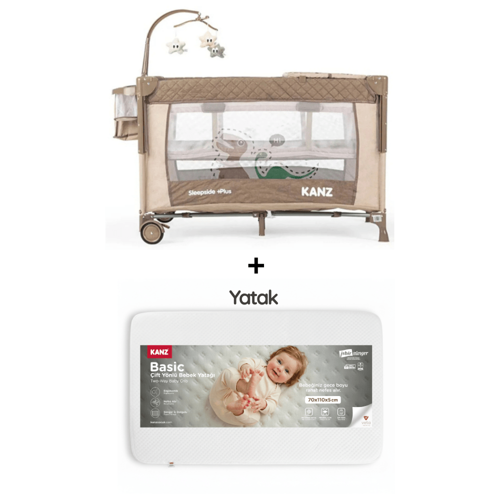 KANZ Sleepside +Plus Anne Yanı Park Yatak Kahve - Yataklı