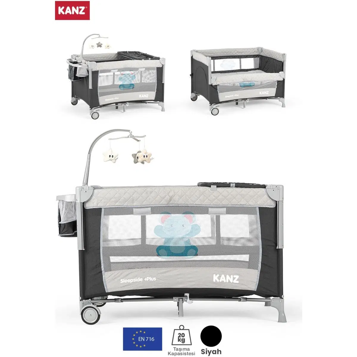 Sleepside +Plus Anne Yanı Park Yatak ve Oyun Parkı Siyah