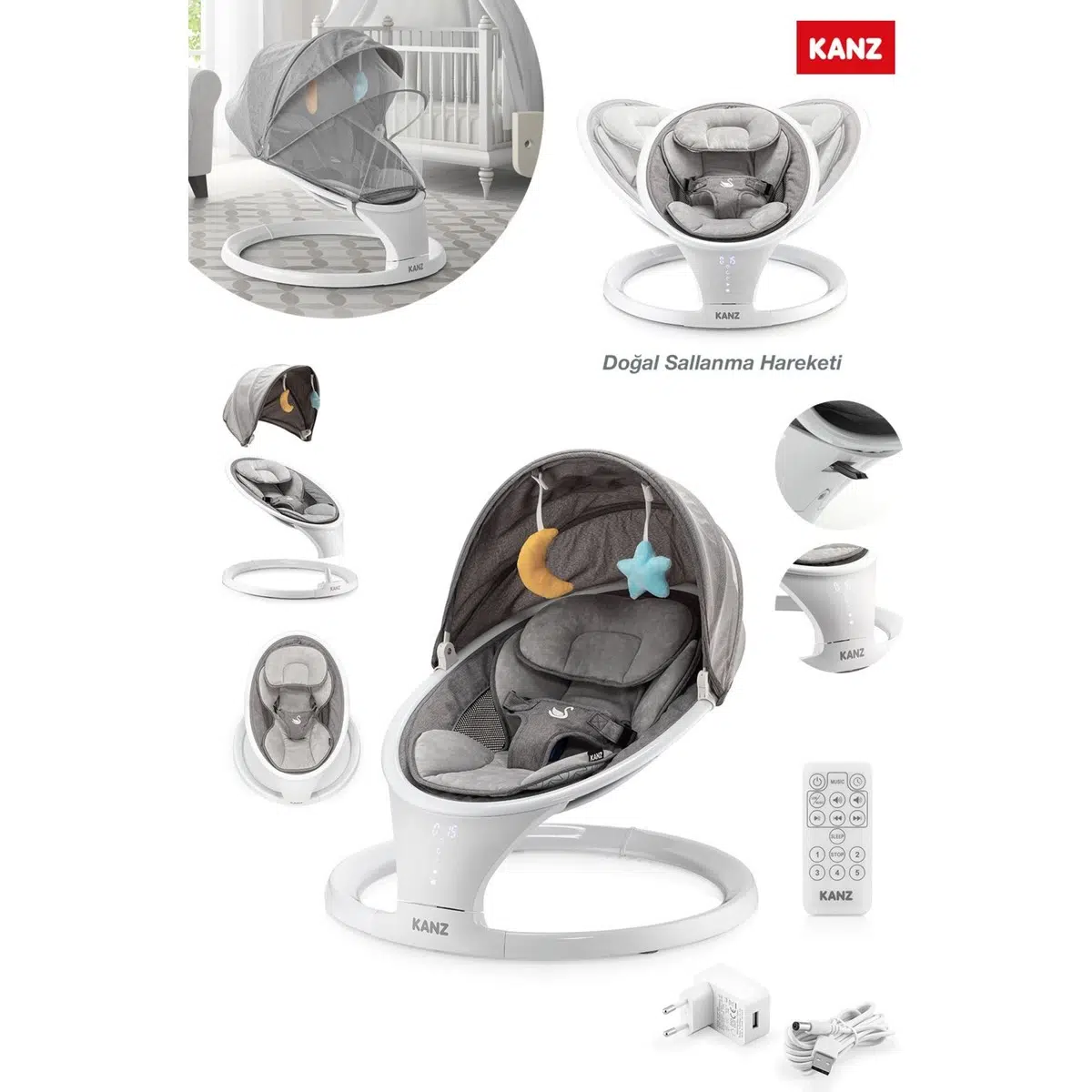KANZ Swan Elektrikli & Kumandalı Ana Kucağı Gri